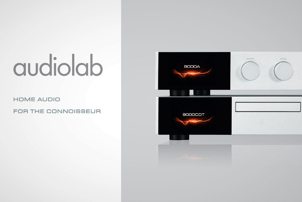 audiolab 7000 Series (photo left) / audiolab - Home Audio for the Connoisseur (logo and slogan)