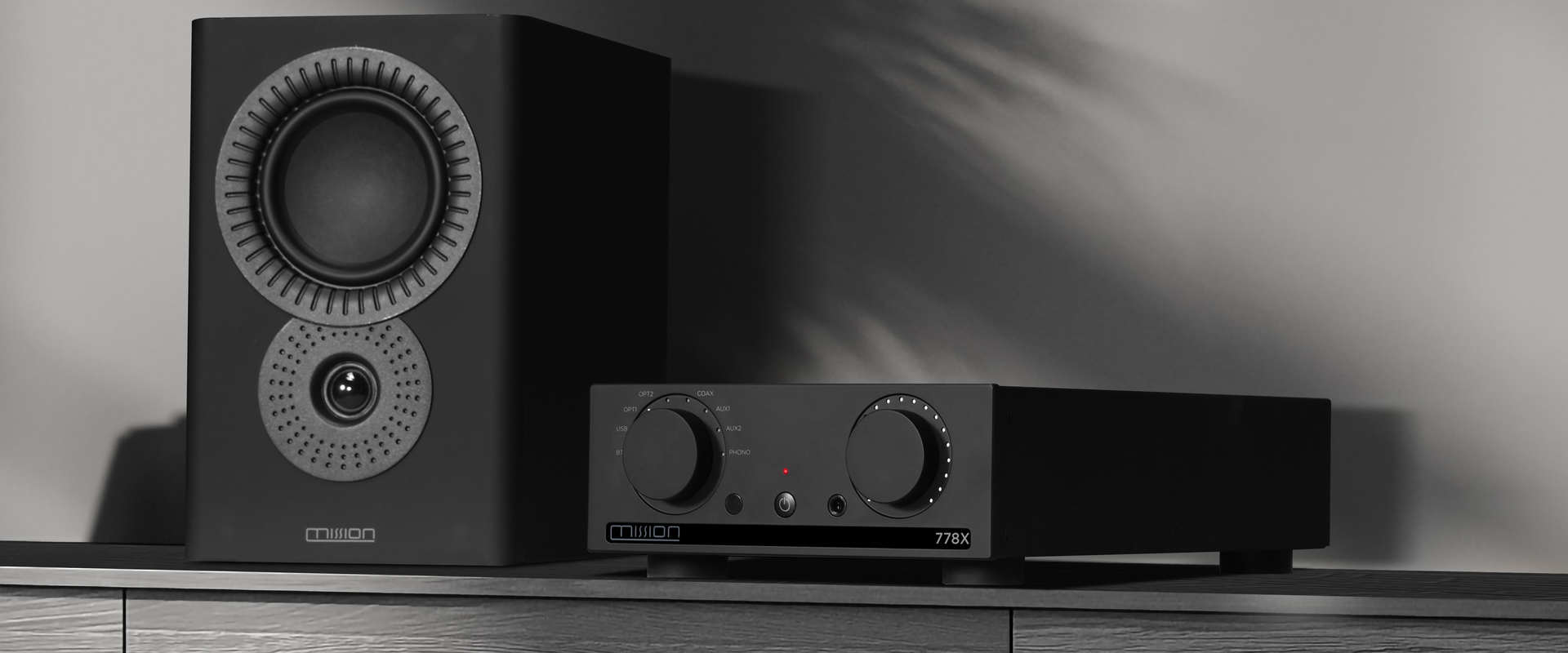 Mission 778X Integrated Amplifier - Lifestyle Photo with a Speaker